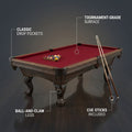 8ft Pool Table Built for Professional Play, Cue Sticks Included, Drop Pockets, Complete Ball Set