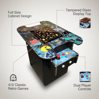 412 Classic Retro Games Cocktail Arcade Machine for Home or Work - Full Size - 2-Player — infographic