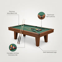 7.25 Ft Winstead Pool Table - Full Size Billiard Table with Complete Accessories Set, Green, by — infographic