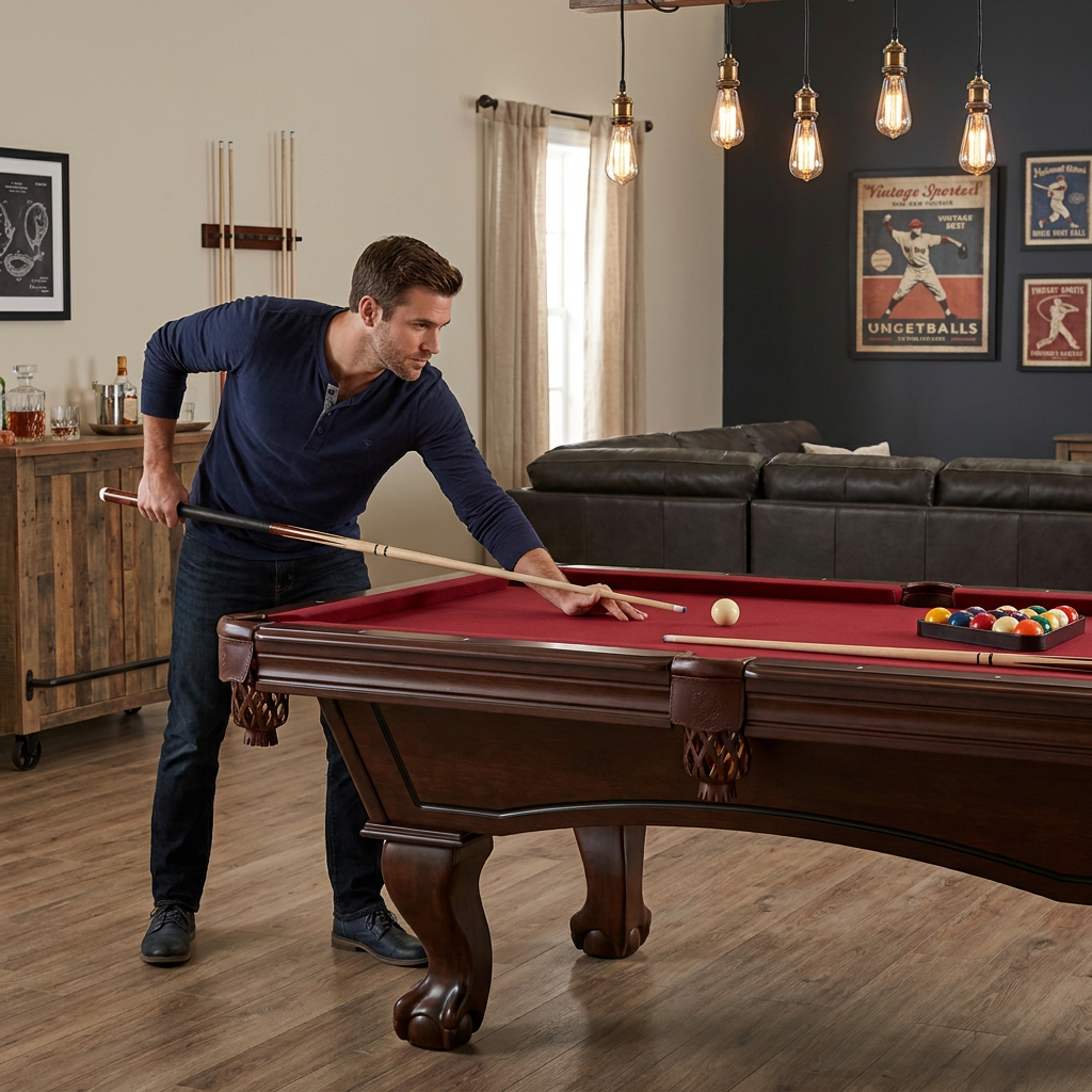 Arlington 8 Ft. Pool Table with Drop Pockets, Cue Sticks and Ball Set — Lifestyle