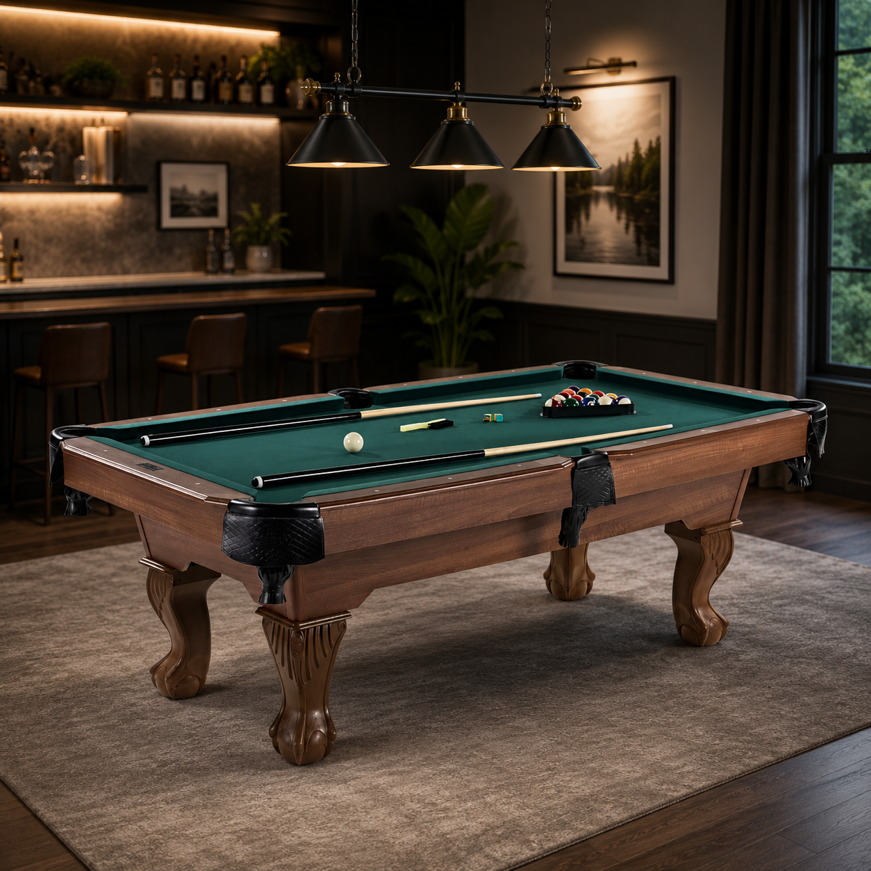 7.25 Ft Winstead Pool Table - Full Size Billiard Table with Complete Accessories Set, Green, by