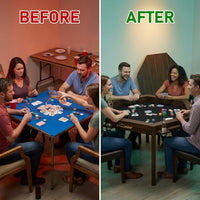 Wood Poker Table Convertible Gaming/Dining Table for 4-6 People with Removable Top, 6-Cup Holders — Before & After